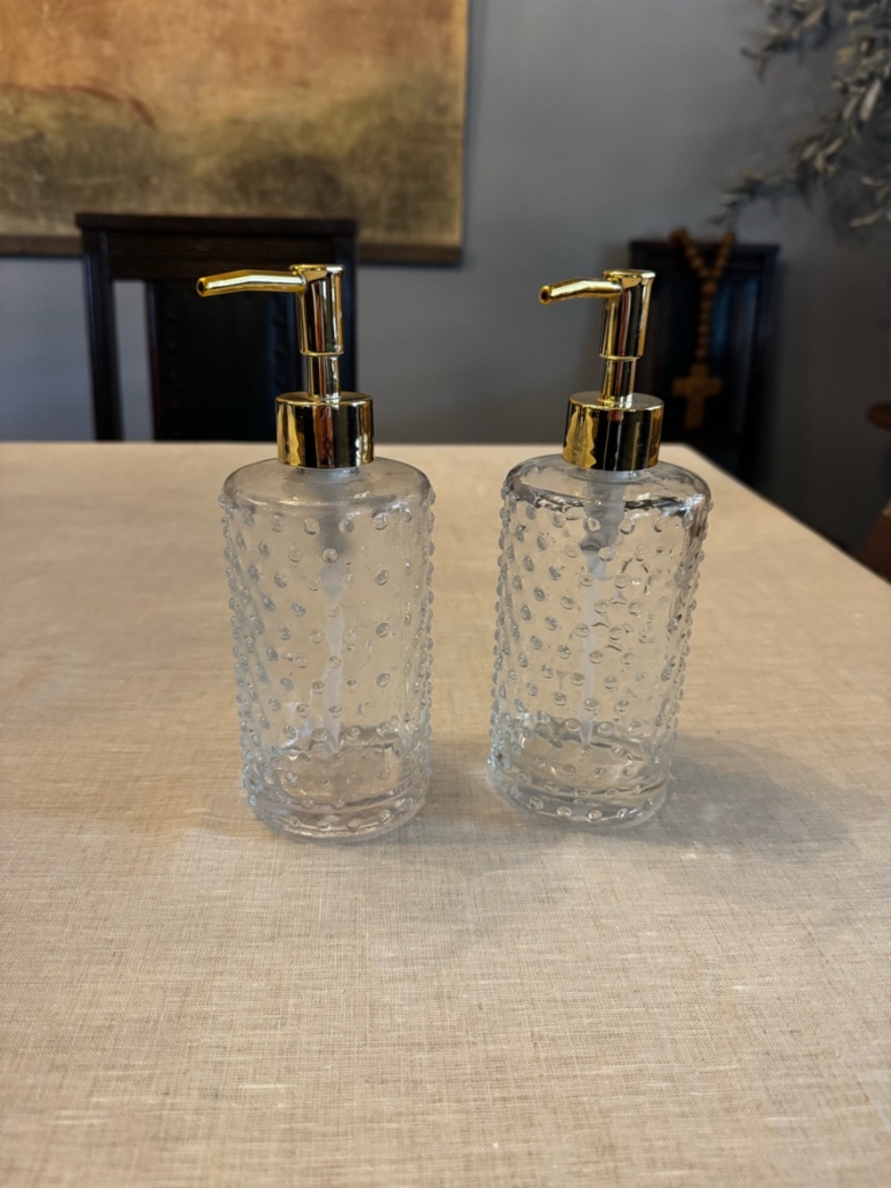 *SOLD* Textured Glass Soap Dispensers – Set of 2 (Like New)